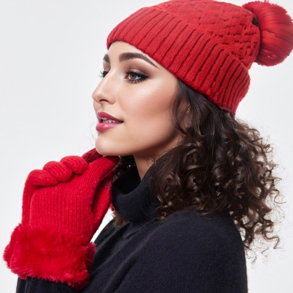 INC International Concept Women Beanie & Faux-Fur Trim Gloves Boxed Gift Set NWT